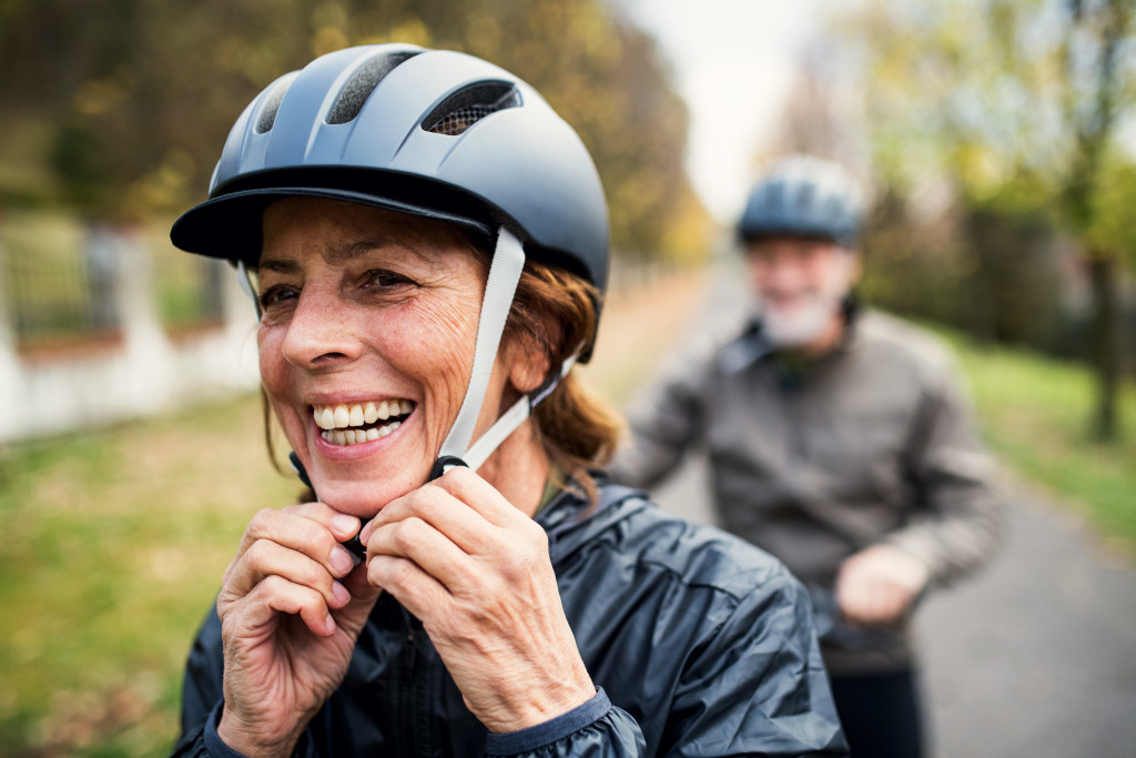 woman wearing a helmet