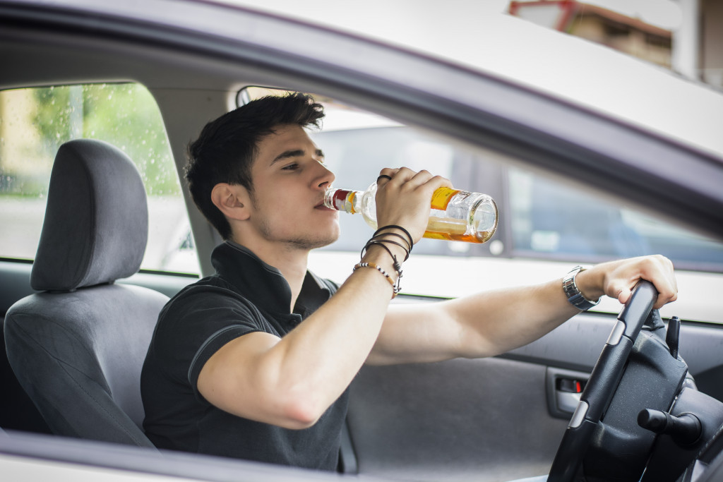 A drunk driving teenager with an alcohol addiction