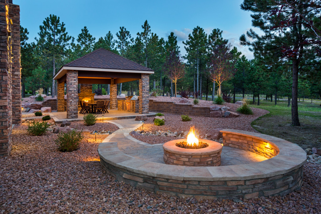 A brick fire pit